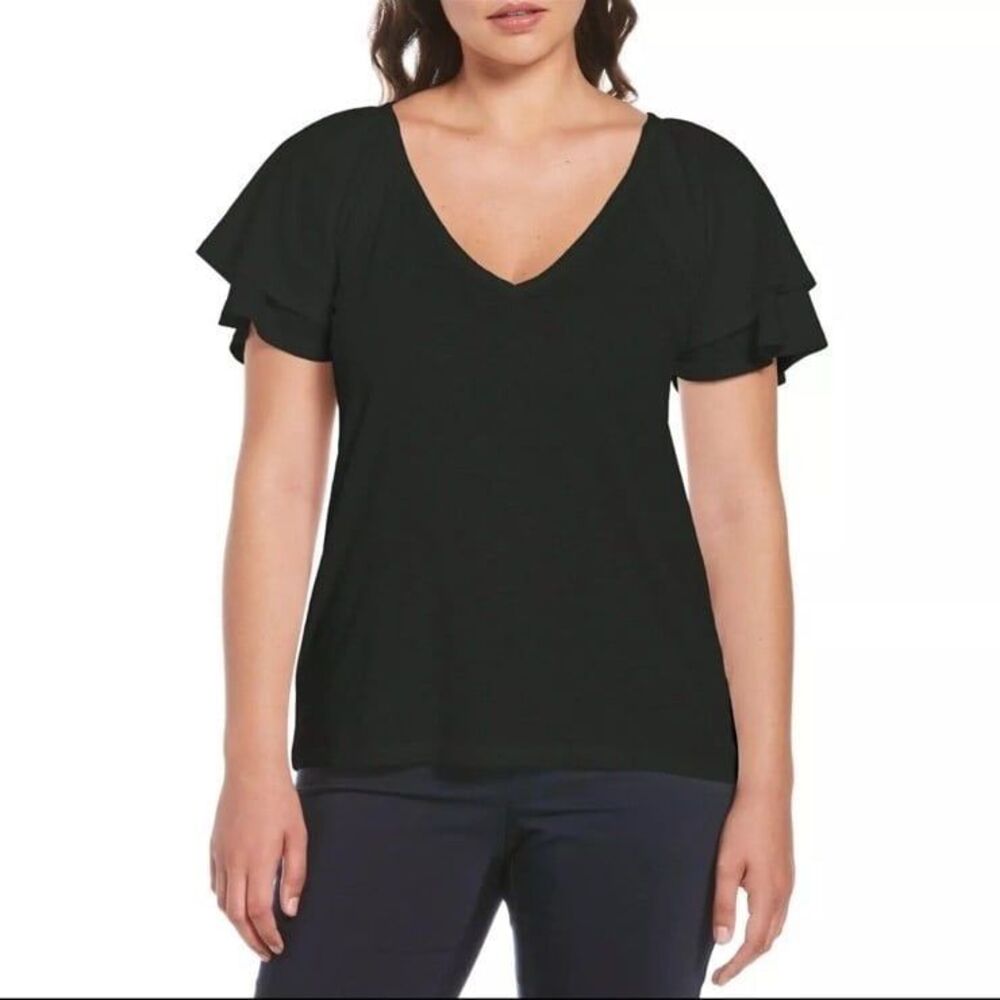 Rafaella Womens‎ Knit V-Neck Top Size XXL Black NEW